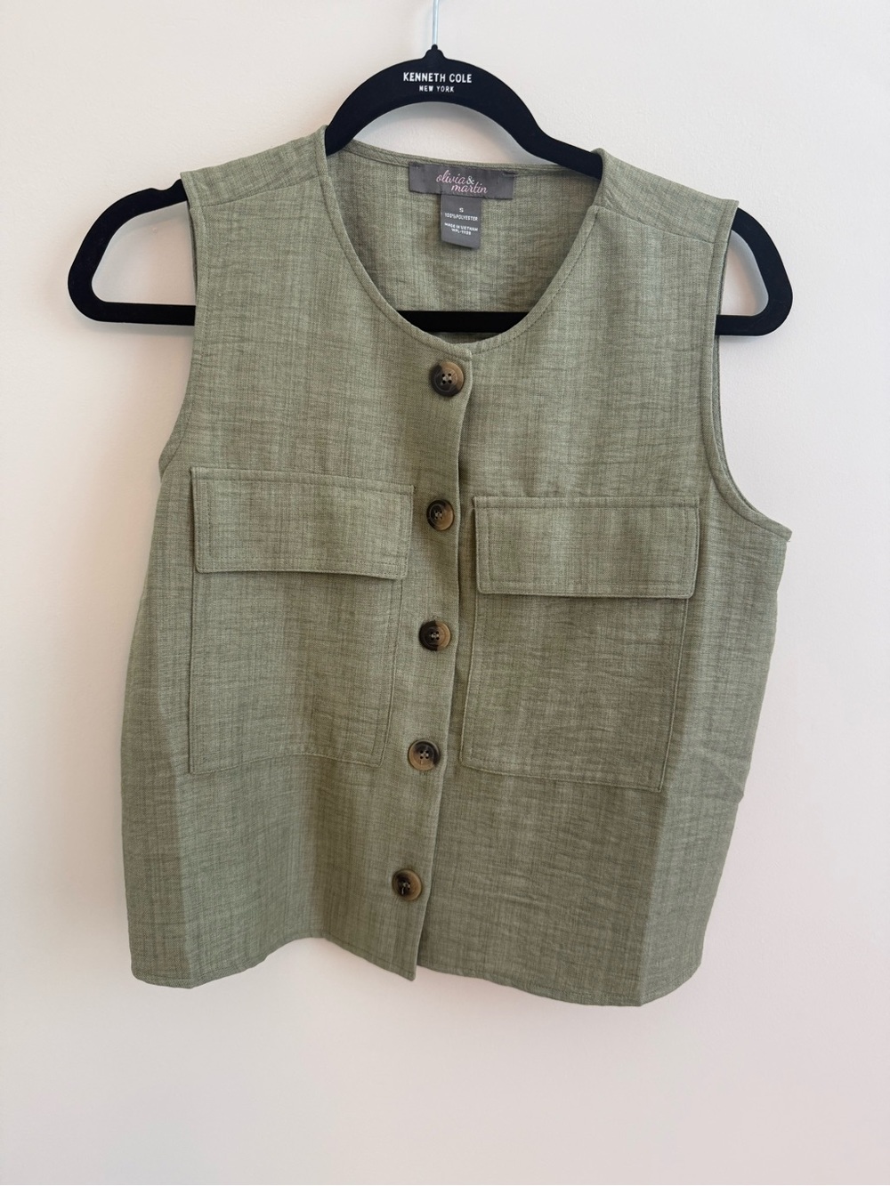 Olive Green Button-Front Tank Top Vest